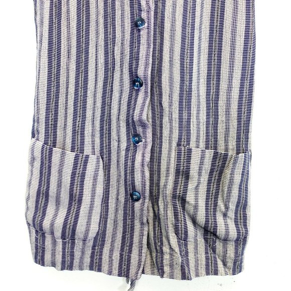 VINTAGE EXPRESS USA Womens Navy Blue Gray Vest MEDIUM Striped Sleeveless Knitted - Picture 5 of 10